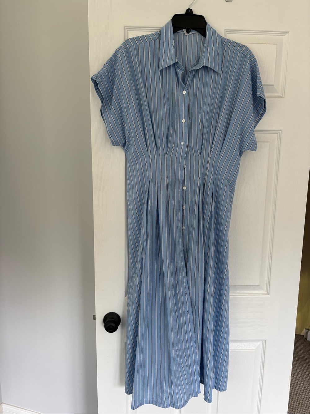 Old Navy Blue and White Striped Midi Shirt Dress